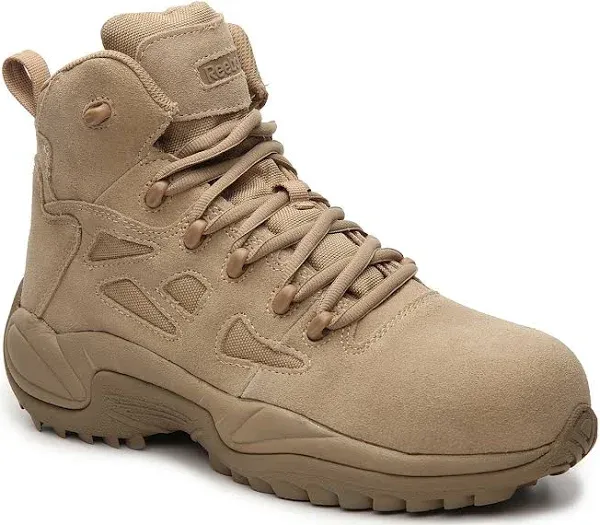 Reebok Mens Desert Tan Leather Military Boots Rapid Response RB Side Zip 6&#034; 11W