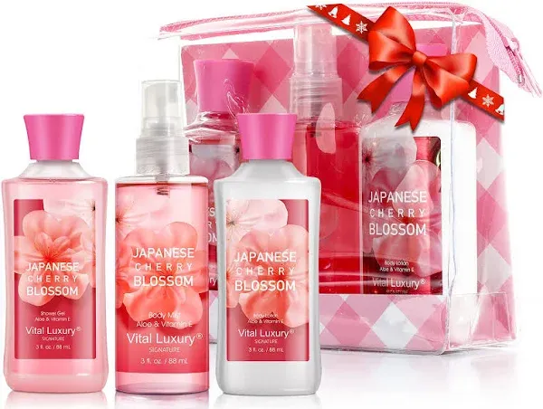 Bath & Body Care Travel Set - Home Spa Set with Body Lotion, Shower Gel and Fragrance Mist, Personal Body Care Travel Set for Birthday Christmas New Year Gifts(Japanese Cherry Blossom)