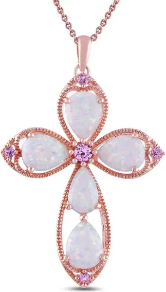 Amazon 14K Rose Gold Cross Pendant Necklace with Created Opal