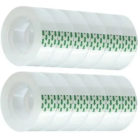 12 Rolls Clear Tape Refill - Tear by Hand, Transparent Tape Rolls for Dispenser,