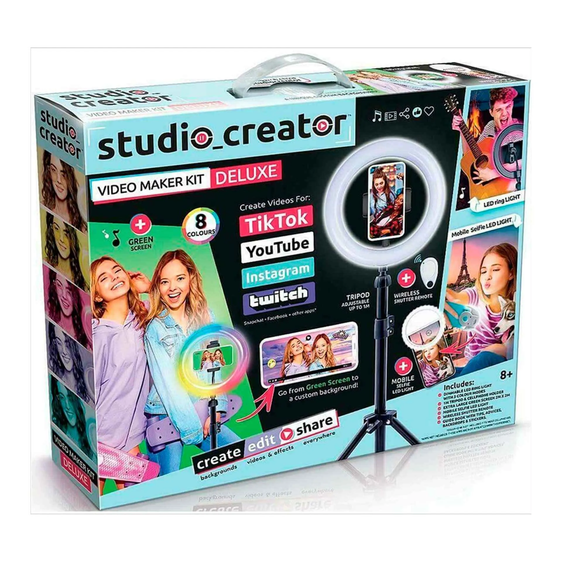 Studio Creator Video Maker Deluxe - LED Light Ring, Tripod and Green Screen