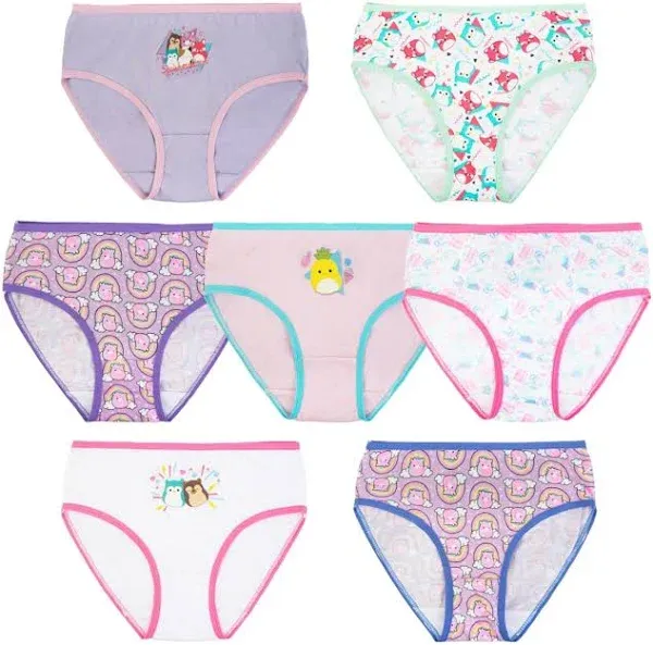 Squishmallows Girls' 7-Pack Cotton Brief Panties