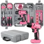 Drill Set 58pc Pink Tool Set 8V USB Electric Drill Driver &amp; Household Tool Kit