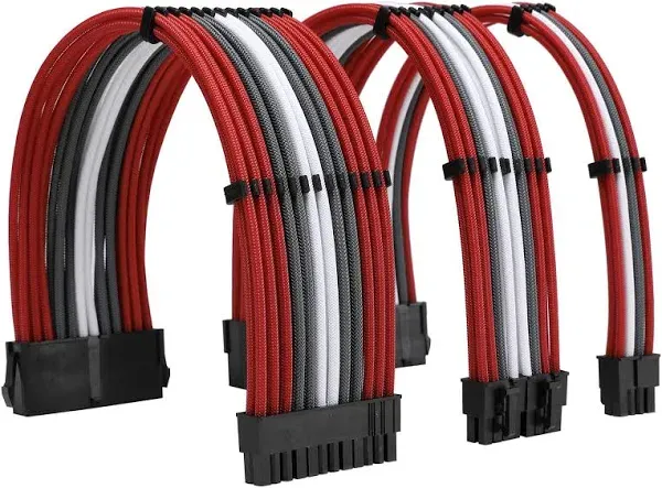 Sleeve Extension Power Supply Cable Kit 18AWG ATX 24P+ EPS 8 Red Grey White