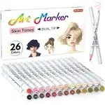 Shuttle Art 26 Colors Skin Tone&Hair Art Markers, Dual Tip Alcohol Based Flesh-Color Marker Pen Set Contains 1 Blender Perfect for Kids & Adults