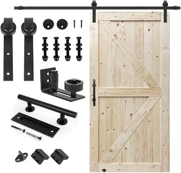 S&Z TOPHAND 84 in. Unfinished British Brace Knotty Barn Door Sliding Door Hardware Kit Sliding Door