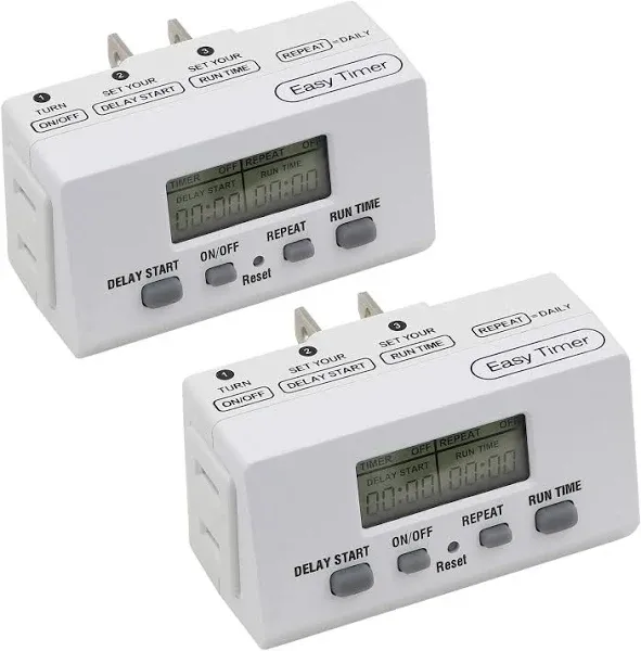 CP Indoor Timer (Dual Pack), 1 Polarized Outlet EZ Digital Timer, White, CP50010