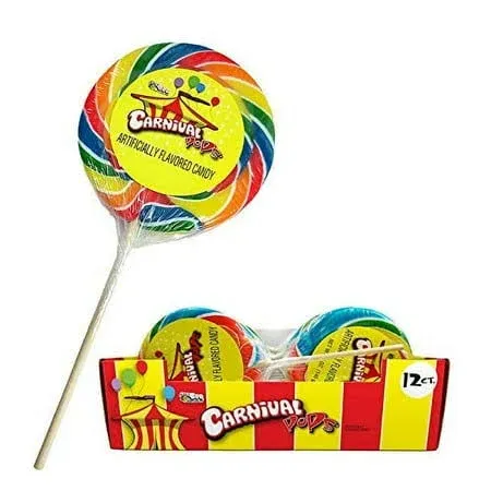 Giant 4.25 oz Carnival Lolli with multi swirl colors with Carnival label