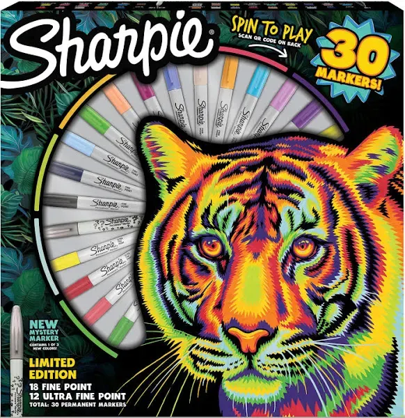 Limited Edition Sharpie Set 30 Markers Spin The Tray Wheel Fine &amp; Ultra Points