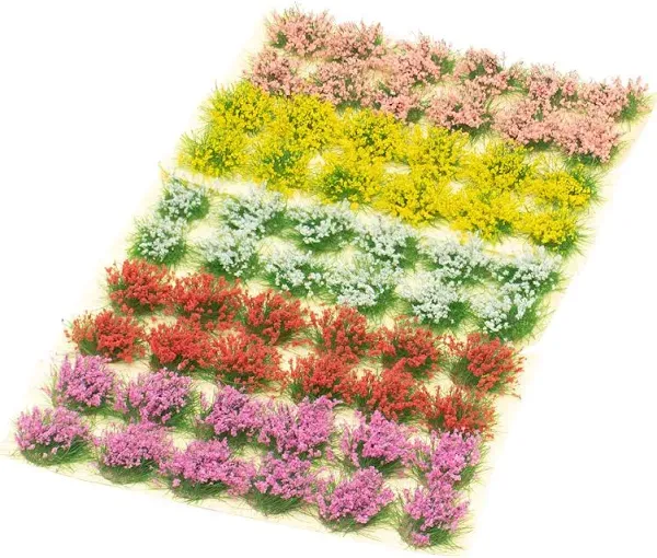 60 Pcs DIY Miniature Colorful Flower Cluster Self Adhesive Flower Vegetation Groups Static Grass Tufts for Train Landscape Railroad Scenery Sand