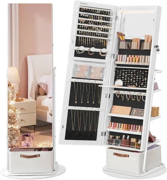 Songmics 360° Swivel Mirrored Jewelry Cabinet with Lights