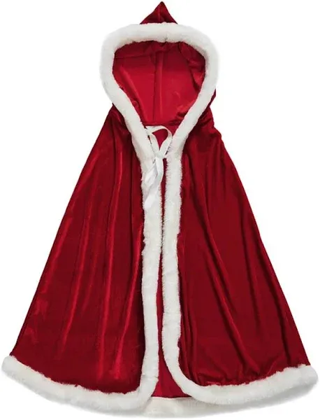 Clobeau Christmas Halloween Costumes Cloak Mrs. Claus Santa Xmas Velvet Hooded Cape Robe