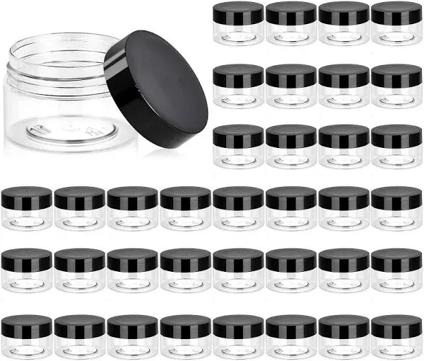 36 Pack 1 OZ Plastic Jars Round Clear Cosmetic Container Jars with Lids, Eternal Moment Plastic Slime Jars for Lotion, Cream, Ointments, Makeup, Eye shadow, Rhinestone, Samples, Pot, Travel Storage