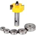 Rabbet Router Bit Set 1/2 Shank, Rabbeting Router Bits 1pcs with 6 Bearings for Interchangeable and Adjustable Multi Depths Cutter 1/8", 1/4", 5/16", 3/8", 7/16", 1/2"