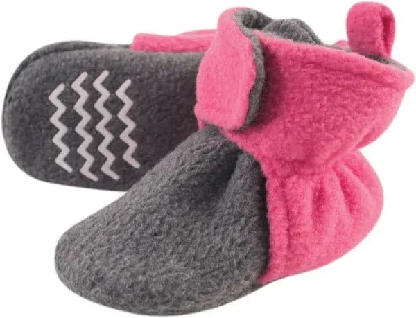 Hudson Baby Fleece Lined Booties, Dk Pink and Heather Charcoal