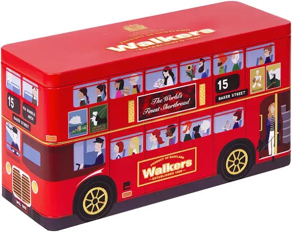 Walkers Pure Butter Scottish Cookie Mini Shortbread Fingers in London Bus Gift Tin 250g - Suitable for Vegetarians and Kosher