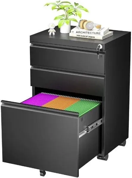 3 Drawer Mobile File Cabinet with Lock