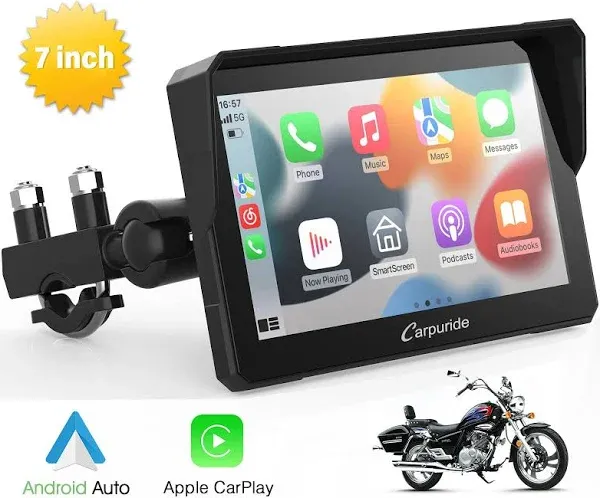 CARPURIDE W702 Motorcycle GPS Carplay Screen, Wireless CarPlay & Android Auto Car Stereo for Motorbike, 7" Waterproof Touchscreen, Dual Bluetooth, Siri,Navigation Screen