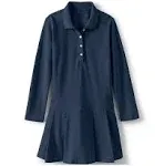 Lands' End School Uniform Girls Long Sleeve Mesh Pleated Polo Dress - 8 - Classic Navy