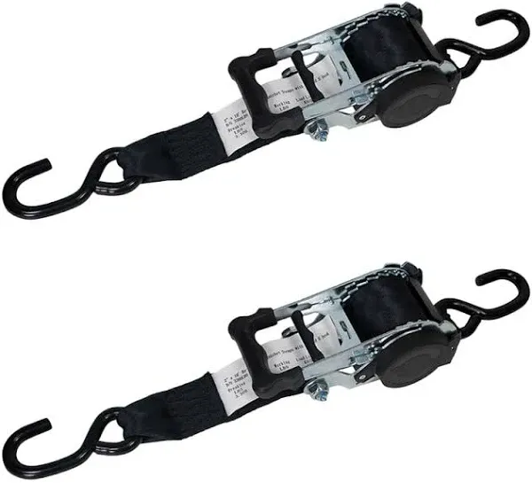 (2 Pack) 2" x 10' Auto Retractable Ratchet Straps with Coated S hook