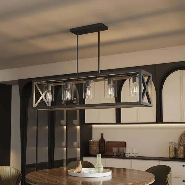 Espird Farmhouse 5 Light Rectangle Black Chandelier