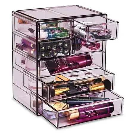 Sorbus Cosmetics Makeup and Jewelry Storage Case Display - 3 Large, 4 Small Drawers - Purple