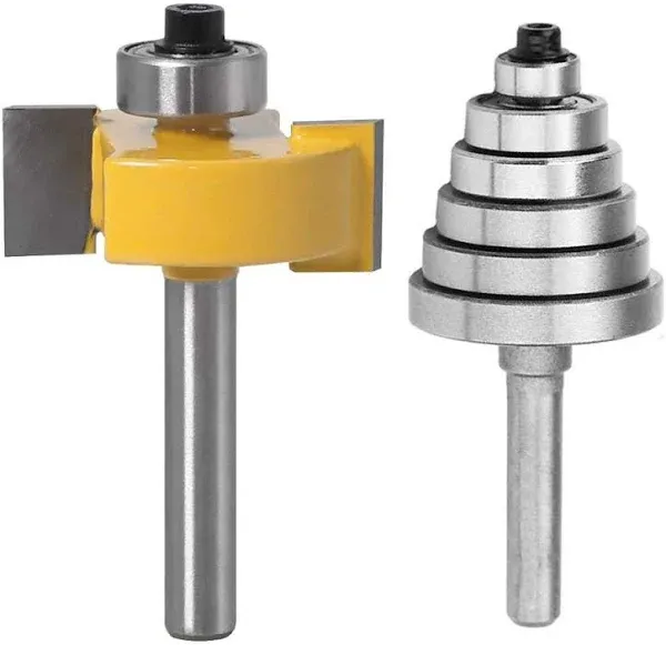 KATUR Rabbet Router Bit with 6 Size Interchangeable Bearing Set for Multiple Depths, Including 1/8", 1/4", 5/16", 3/8", 7/16", 1/2" Six Size (1/4"Shank)