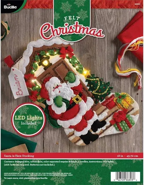 Bucilla Santa Is Here with Lights Felt Stocking Applique Kit