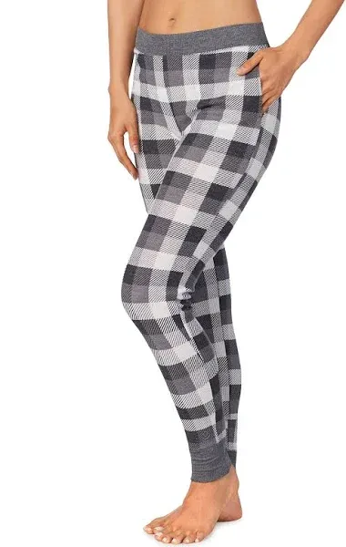 Womens Cuddl Duds Grey Checks Stretch Warm Layer Soft Comfort Thermal Pants XL