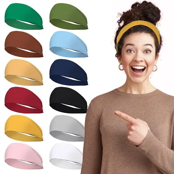 12-Pack Non-Slip Elastic Headbands