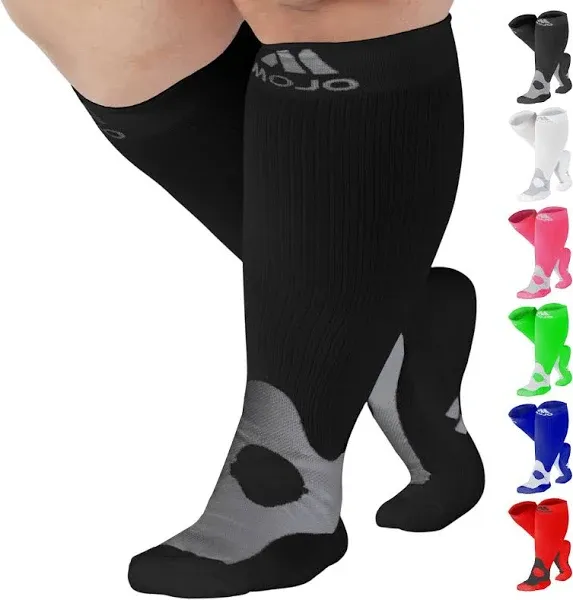 Compression Socks for Women and Men 20-30mmHg Plus Size - XXL Wide Calf Medical Compression Stockings for DVT, Lymphedema, Bariatric Surgery Recovery - Black, 2X-Large - A601