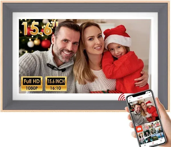 FRAMEO Digital Picture Frame- 15.6inch Digital Photo Frame with 1920 * 1080 IPS Touch Screen FHD Disply,Built-in 32GB Storage,Wall-Mounted,Digital Frame Share Photos and Videos via Free App