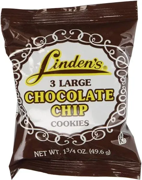 Linden's Chocolate Chip Cookies, Packs of 3 Large Cookies, 18 Packs Per Case, 2 Cases Per Order, 36 Cookies Packs Total