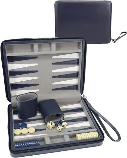 Backgammon Set, Board Games for Adults - Travel Games - Magnetic with Navy Blue 