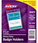 Avery - Secure Top Heavy-Duty Badge Holders, Vertical, 3W x 4H, Clear, 25/Pack