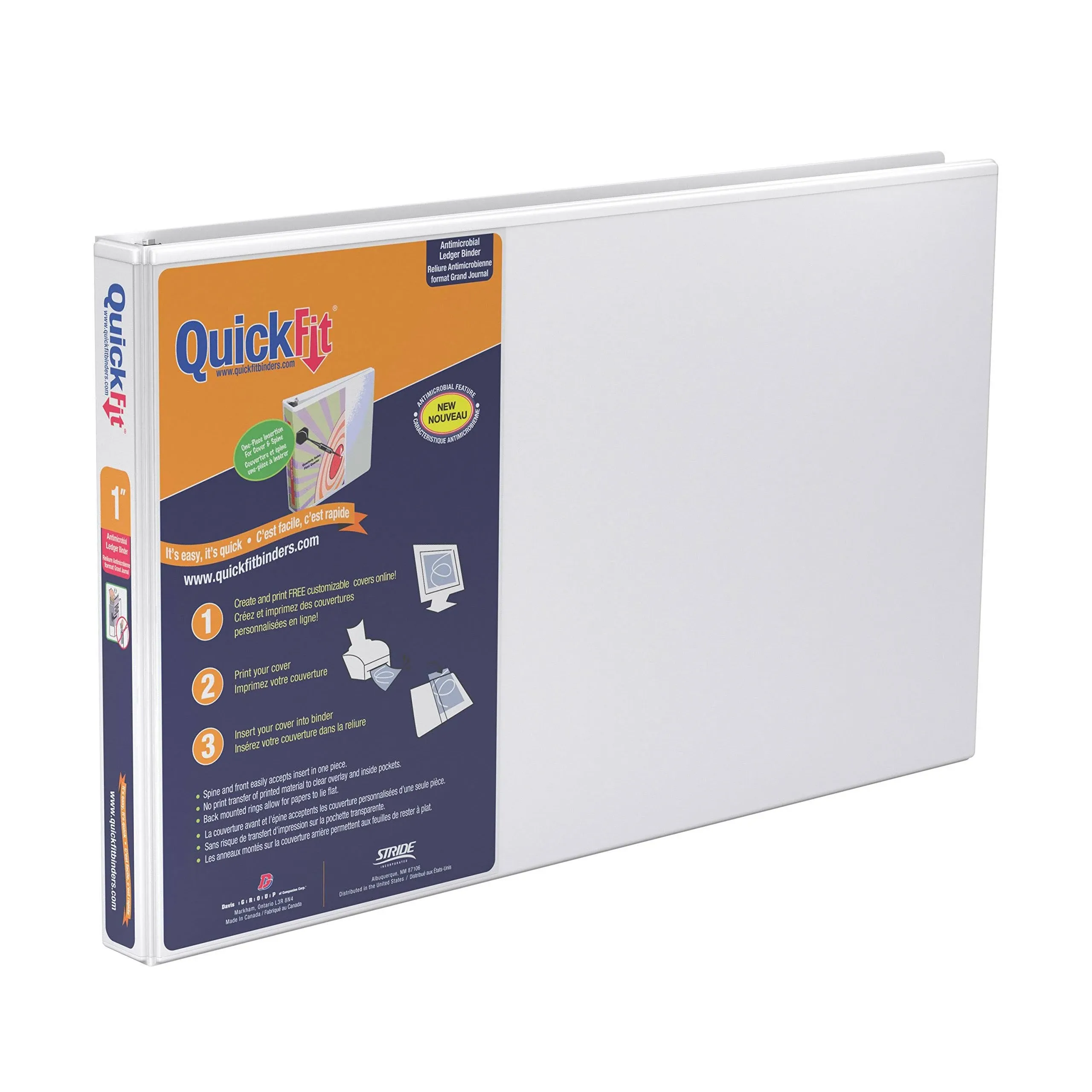 Stride QuickFit Ledger D-Ring View Binder, 1" Capacity, 11 x 17, White