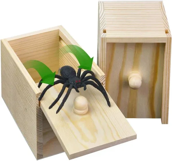 Wooden Spider Prank Box - Handcrafted Money Surprise Box for Adults and Kids