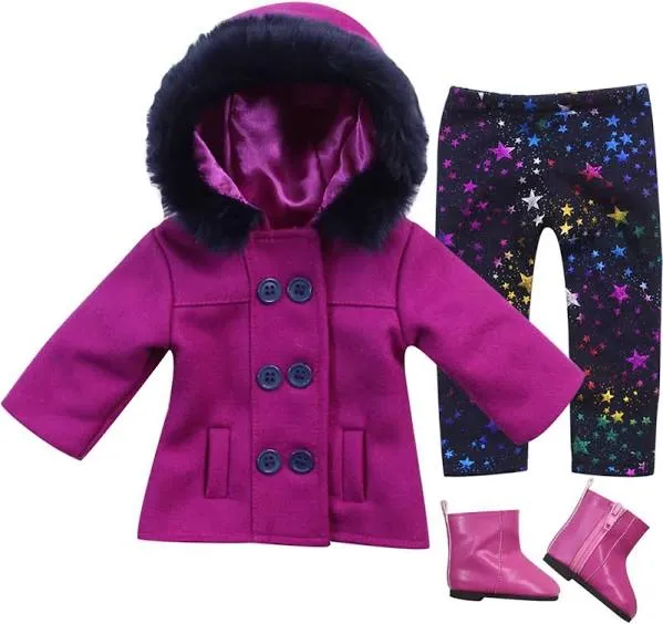 Sophia’s 3 Piece Peacoat, Leggings and Boots Set for 18&#039;&#039; Dolls, Magenta