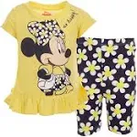 Disney Minnie Mouse Little Girls T-Shirt and Bike Shorts Outfit Set Floral Lemon Drop 6