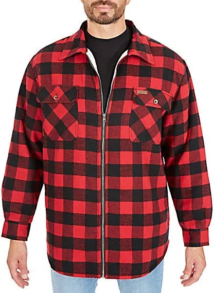 Smith's Workwear Men's Zip-Front Sherpa-Lined Flannel Shirt Jacket