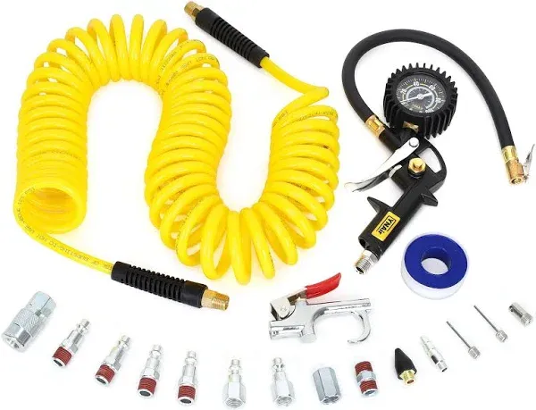 18 Pieces Air Compressor Accessories kit, 1/4 in x 25 ft Recoil Poly Air Comp...