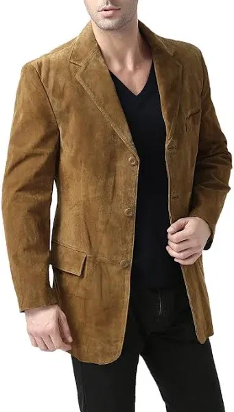 BGSD Men's Robert Three-Button Suede Leather Blazer