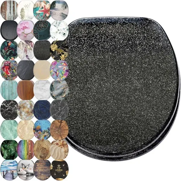 Elegant Glittering Black Toilet Seat - Easy Install with Soft Close Technology