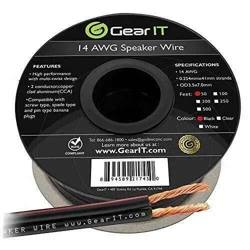 GearIT 14AWG Speaker Wire, Pro Series 14 Gauge Speaker Wire Cable Great Use for Home Theater Speakers and Car Speakers