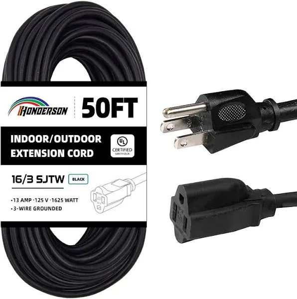 Iron Forge Cable 50 Ft Extension Cord 16/3 Black 50 Foot Extension Cord Indoo...