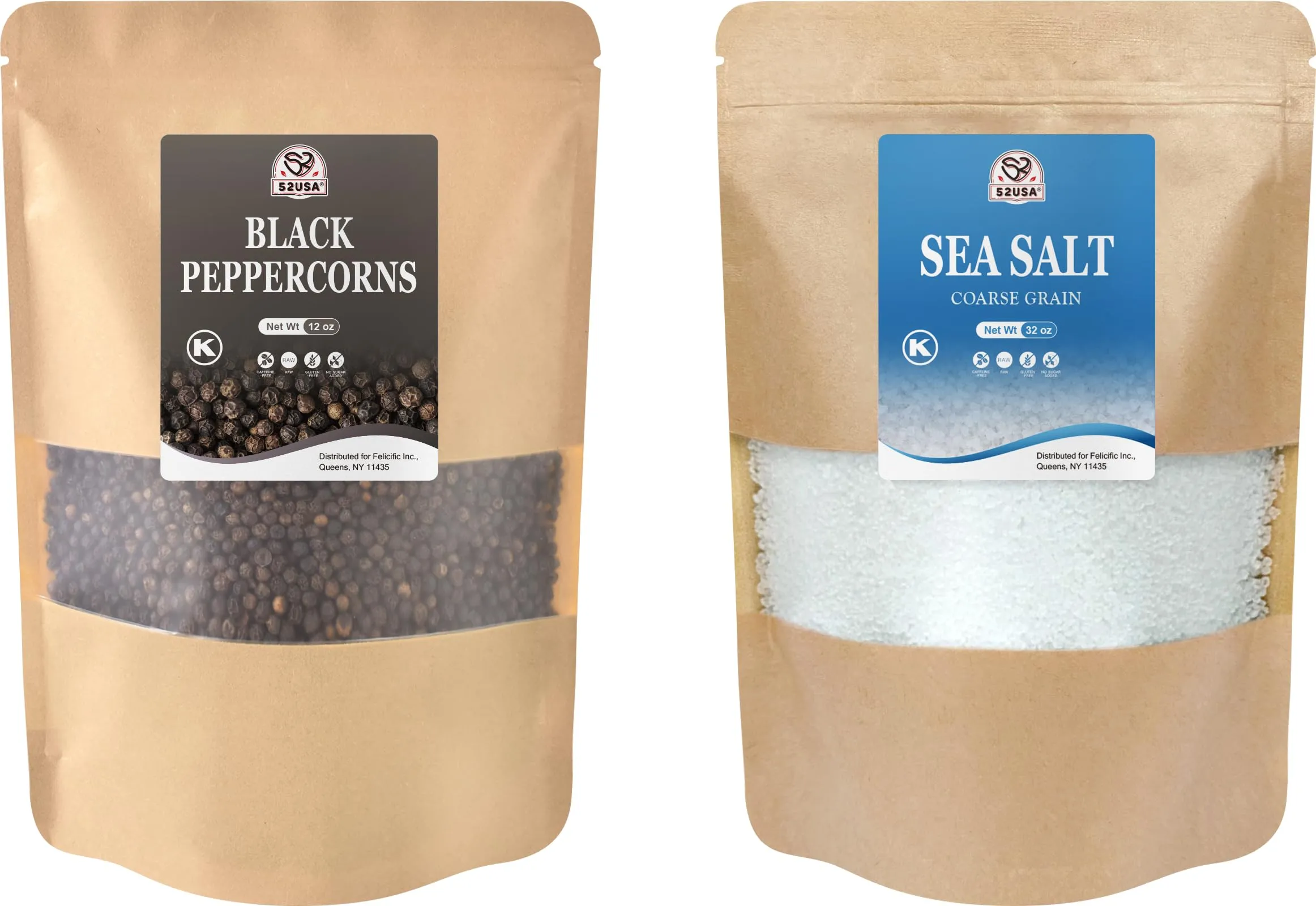 52USA Black Peppercorns with Coarse Sea Salt