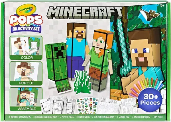 Crayola Minecraft, POPs 3D Kids Art Set, Coloring Book Alternative, Gift for Boys & Girls, Ages 6+