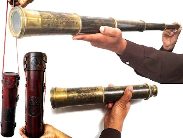 Rare Brass Telescope East India Company 1818 Tracker Spyglass Scope Replica Antique 32 inch Large Vintage Souvenir with Handstitched Leather Case