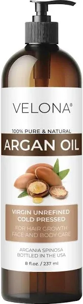 Velona Argan Oil - 8 oz Morocco Oil Stimulate Hair Growth, Skin, Body and Face Care Nails Protector Unrefined, Cold Pressed Cap Kit