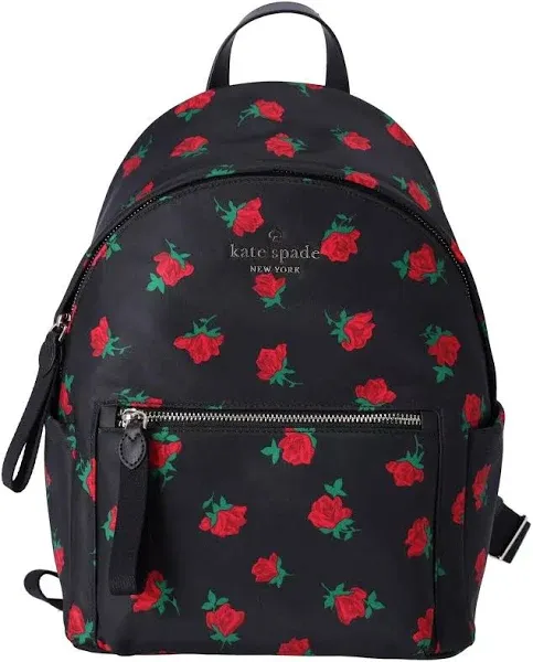 Kate Spade Chelsea Rose Toss Printed Medium Backpack Nylon Black Multi NEW!